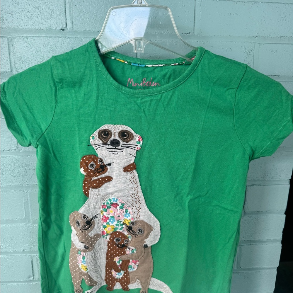 Mini Boden Green Tee with Meerkat Graphic